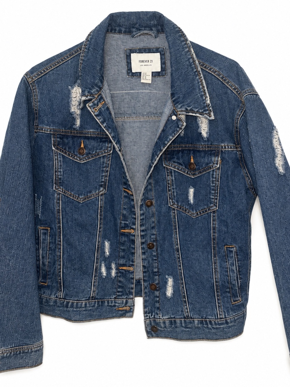 Like New Forever 21 Blue Distressed Denim Jacket